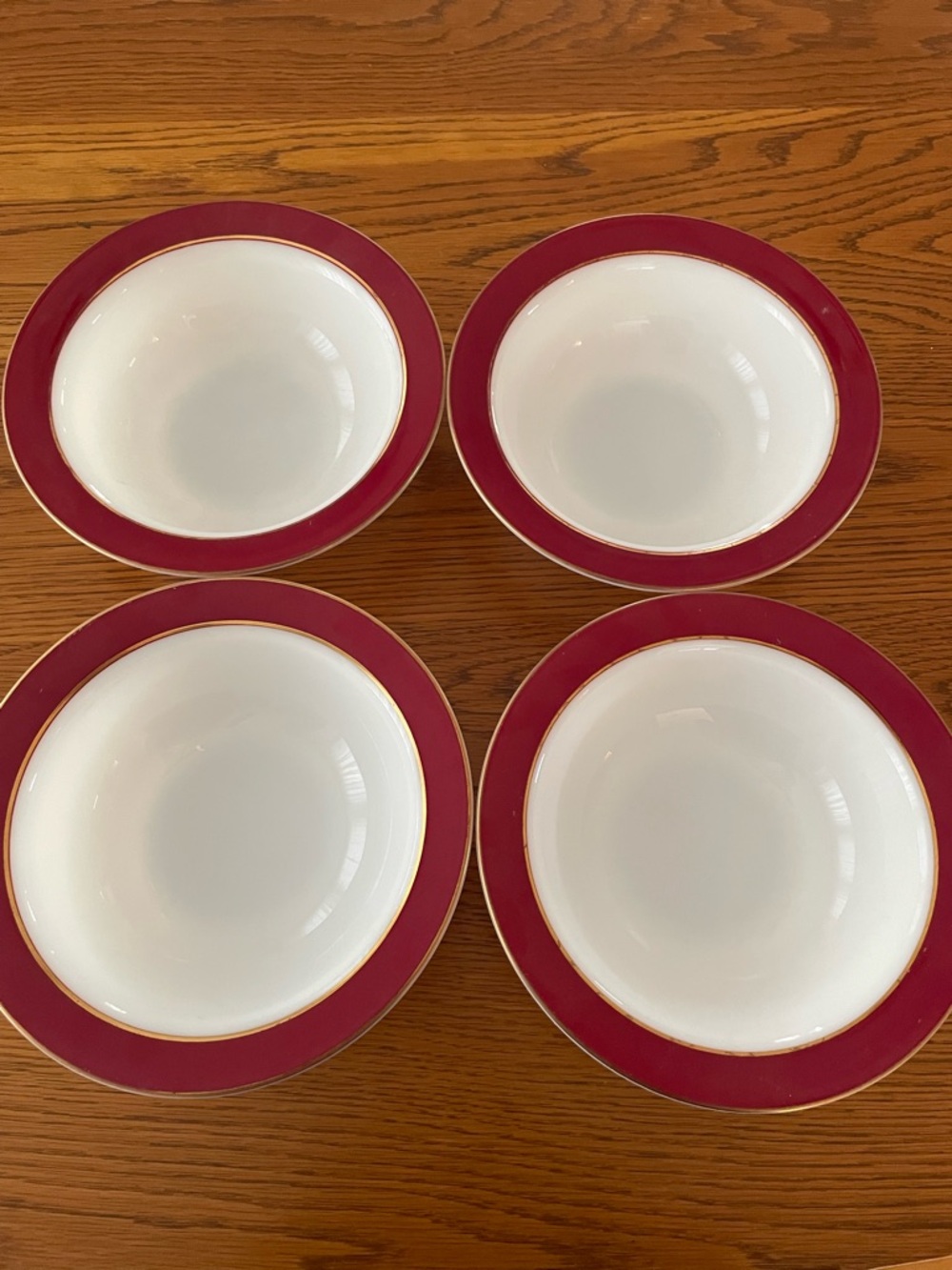 Vintage Pyrex Bowls, 1950s, Burgundy with Gold Trim - Set of 4